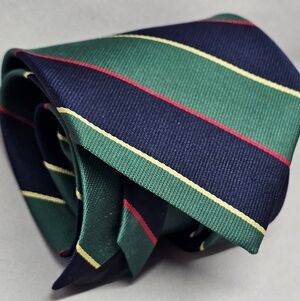 Brooks Basics 100% Silk Stripe Tie Green Navy Red Gold Made in USA